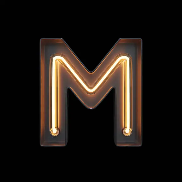 Neon Light Alphabet M with clipping path. 3D illustration
