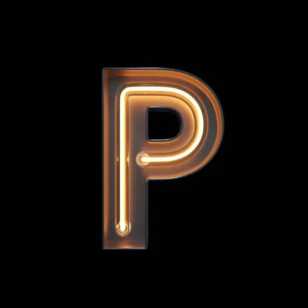 Neon Light Alphabet P with clipping path. 3D illustration