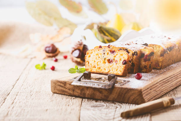Homemade autumn pumpkin cranberry loaf bread