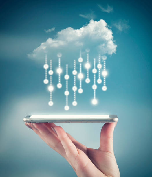 istock Hand holding a phone with a cloud and personal data information. The concept of personal data security 1056397190