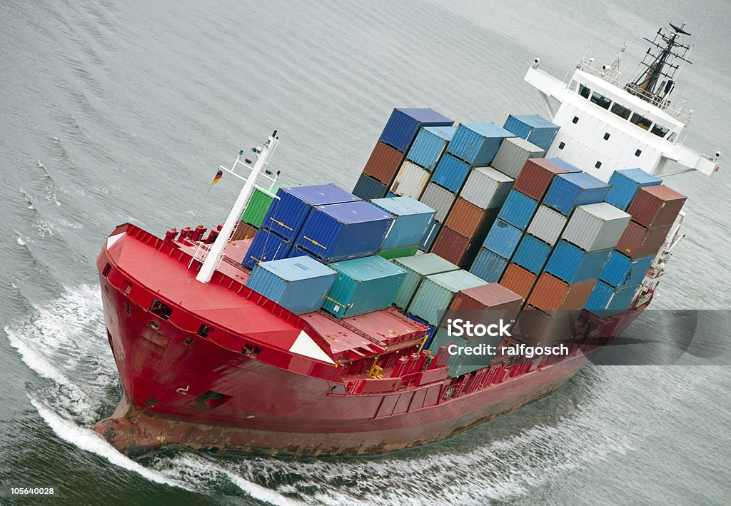 container ship, freighter on Kiel Canal, Germany Canal Stock Photo