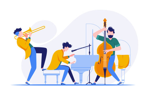 클래식 악기를 연주 음악가의 그룹입니다. - musician people trombone trumpet stock illustrations