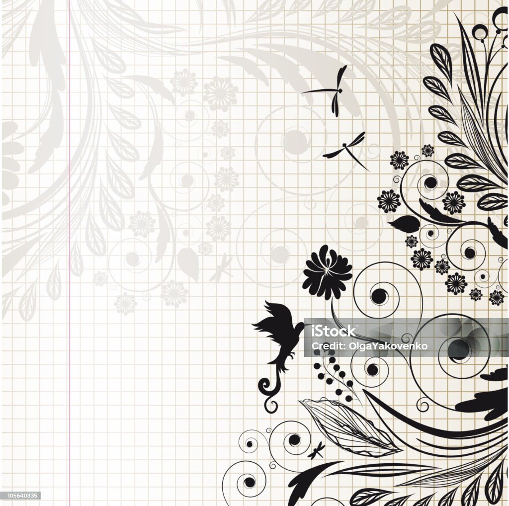 Kwiaty i ptak na stronie. - Grafika wektorowa royalty-free (Kwiat - Roślina)