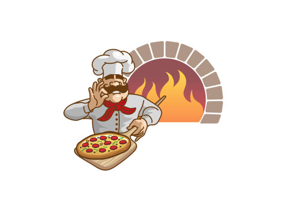 logo pieca do pizzy szefa kuchni - kitchen herb stock illustrations