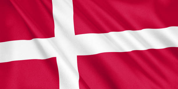 istock Denmark flag waving with the wind, wide format, 3D illustration. 3D rendering. 1056407648