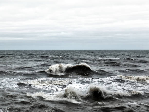 istock dark seascape with breaking stormy waves with pale winter sky 1056407658