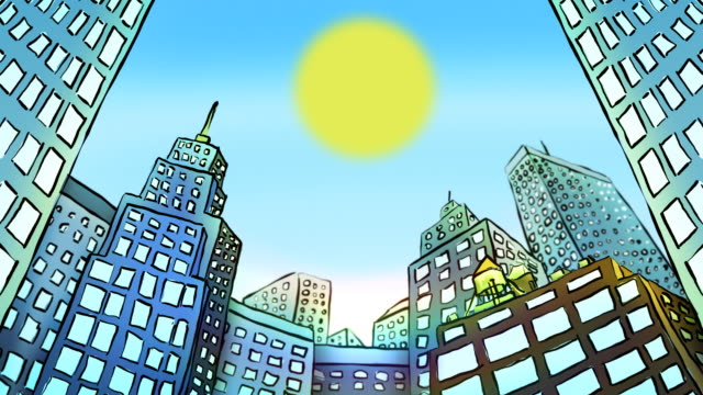 Cartoon Timelapse of city buildings