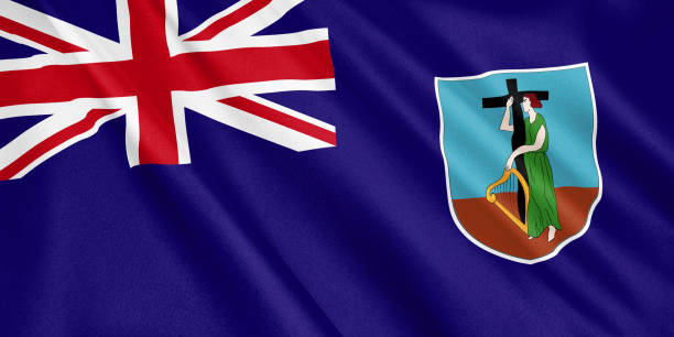 istock Montserrat flag waving with the wind, wide format, 3D illustration. 3D rendering. 1056409122