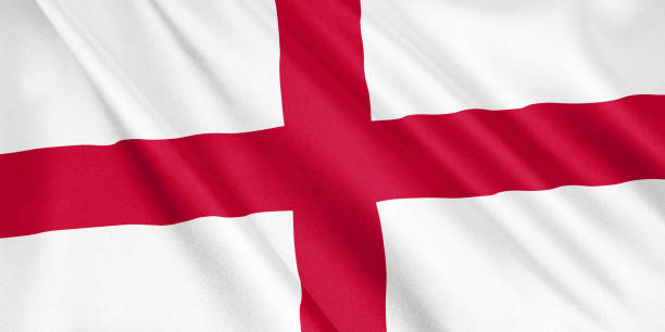istock England flag waving with the wind, wide format, 3D illustration. 3D rendering. 1056409274
