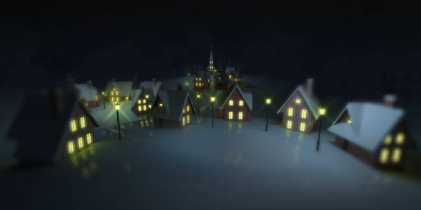 istock illuminated village at winter calm night 1056409366