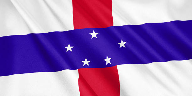 istock Netherlands Antilles flag waving with the wind, wide format, 3D illustration. 3D rendering. 1056409804