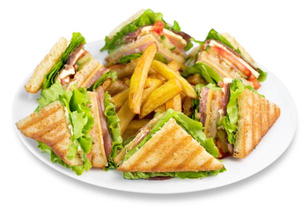 panino al club. - club sandwich sandwich french fries turkey foto e immagini stock