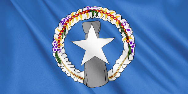 istock Northern Mariana Islands flag waving with the wind, wide format, 3D illustration. 3D rendering. 1056413146