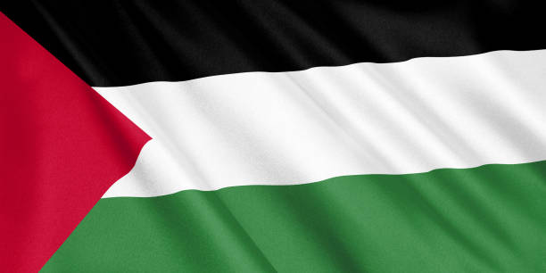 istock Palestina flag waving with the wind, wide format, 3D illustration. 3D rendering. 1056413274