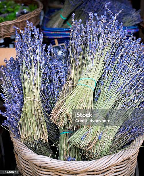 Lavender Bunches For Sale Stock Photo - Download Image Now - Arrangement, Basket, Beauty In Nature
