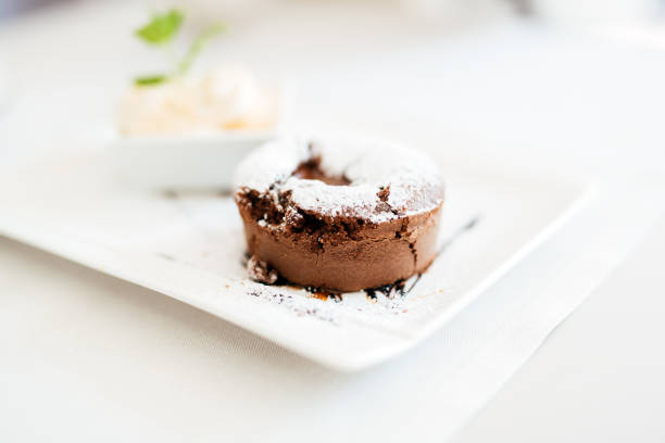 Beautiful souffle and vannila ice cream served in restaurant