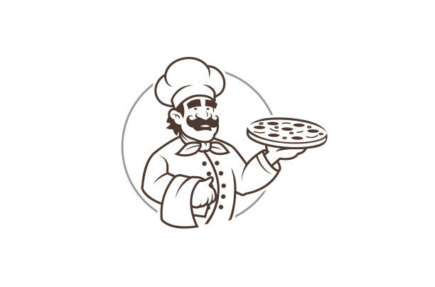 Black Chef Pizza Logo Black Chef Pizza Logo Design Illustration chef silhouettes stock illustrations