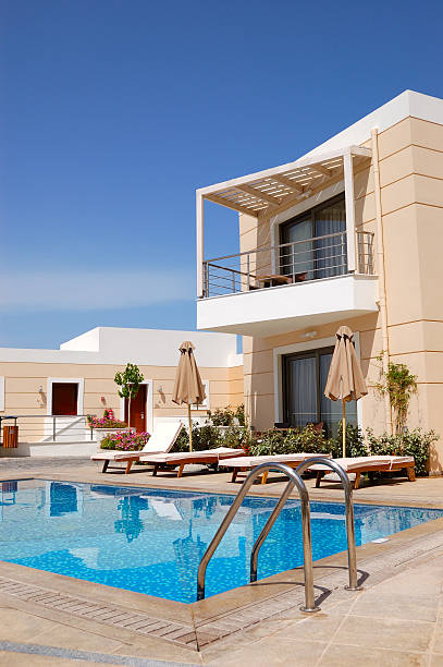 istock Swimming pool at luxury villa, Crete, Greece 105642270