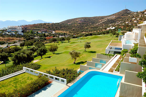 istock View from luxury hotel on golf field, Crete, Greece 105642281