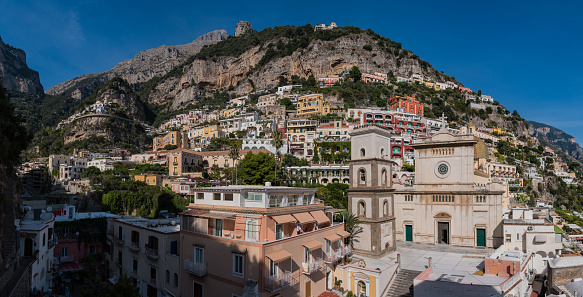 A panorama picture of Positano taken from within the small town.