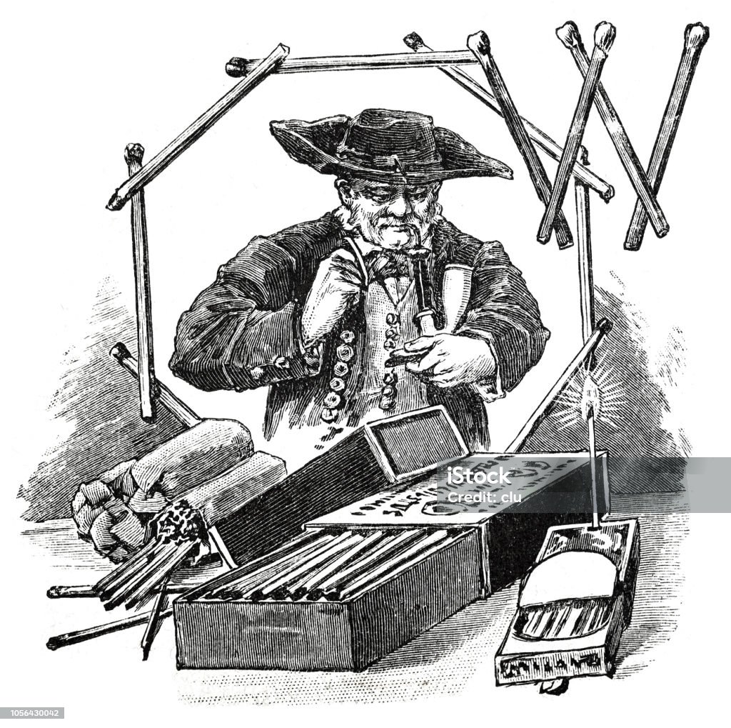 First Match Packet Man With Match Packet Stock Illustration - Download Image Now - History ...