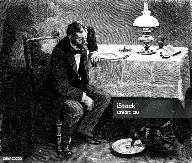 Man At The Table Feeding A Raven Stock Illustration - Download Image Now - Raven - Bird, 19th Century, 2018