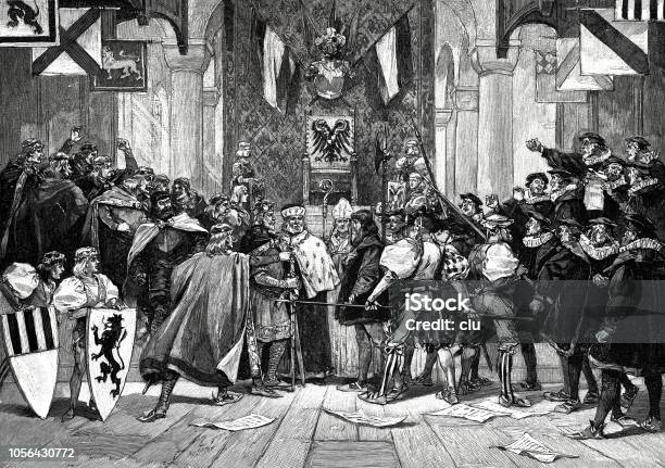 Johannes Gutenberg At The Reichstag In Mainz Stock Illustration - Download Image Now - Old, The Reichstag, 19th Century