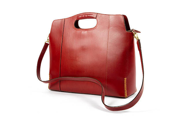 Red leather bag stock photo