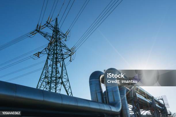 Industrial Pipelines Stock Photo - Download Image Now - Natural Gas, Electricity, Power Line