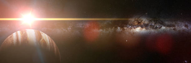 istock planet Jupiter, the Sun and the galaxy (3d illustration, elements of this image are furnished by NASA) 1056443722