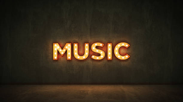 istock Neon Sign on Brick Wall background - Music. 3d rendering 1056445272
