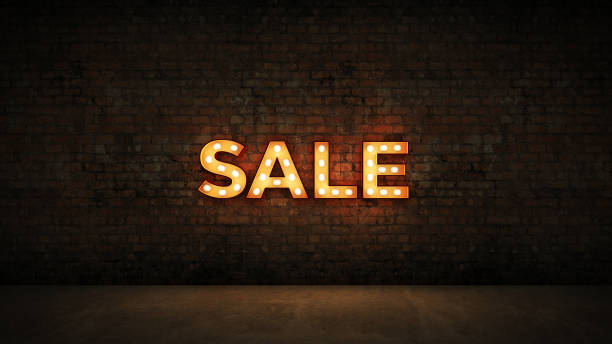 istock Neon Sign on Brick Wall background - Sale. 3d rendering 1056445286