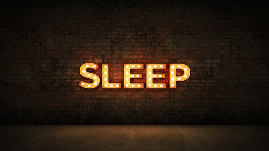 Neon Sign on Brick Wall background - Sleep. 3d rendering