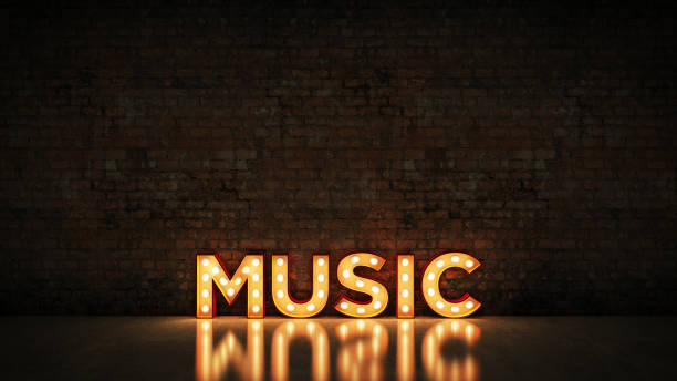 istock Neon Sign on Brick Wall background - Music. 3d rendering 1056445332