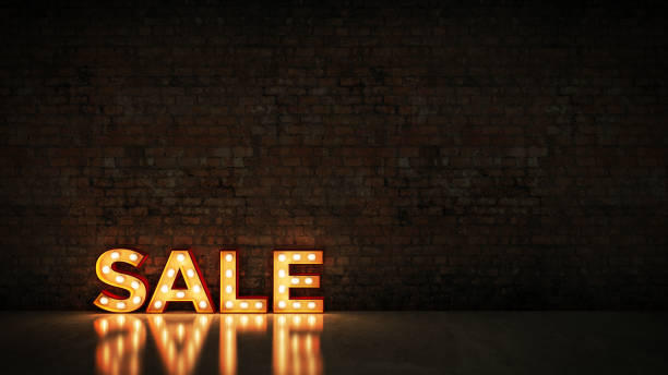 istock Neon Sign on Brick Wall background - Sale. 3d rendering 1056445348