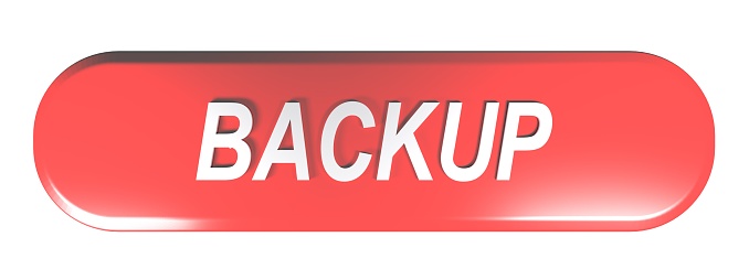 A red rounded rectangle push button with the write BACKUP - 3D rendering illustration
