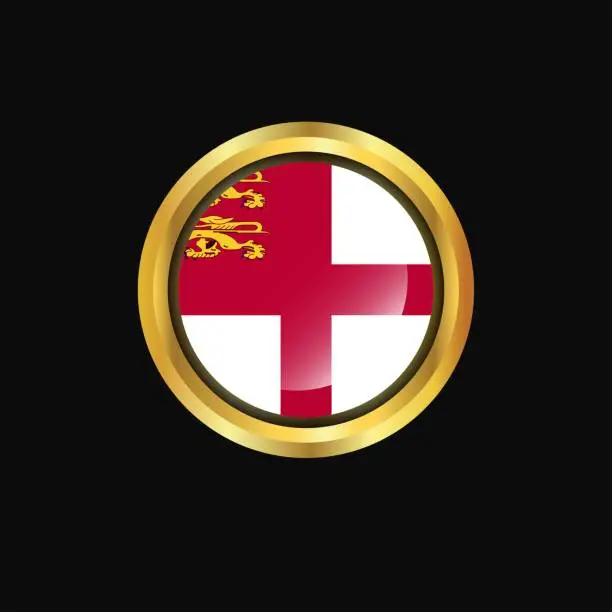 Vector illustration of Sark flag Golden button