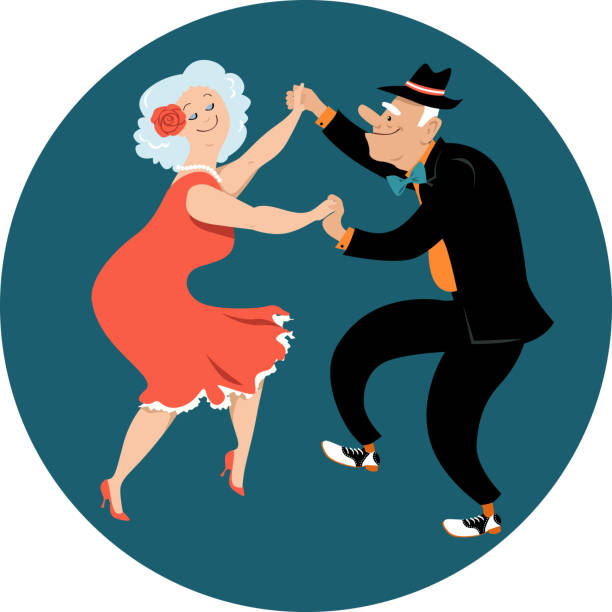 Old fashion Cha-Cha Cute couple of senior citizens dancing Latin style, EPS 8 vector illustration old people dancing stock illustrations
