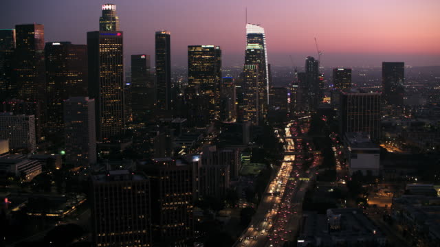 AERIAL City of Los Angeles at night