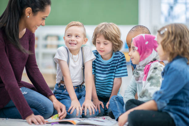 istock Teacher reads a book to her class 1056460468