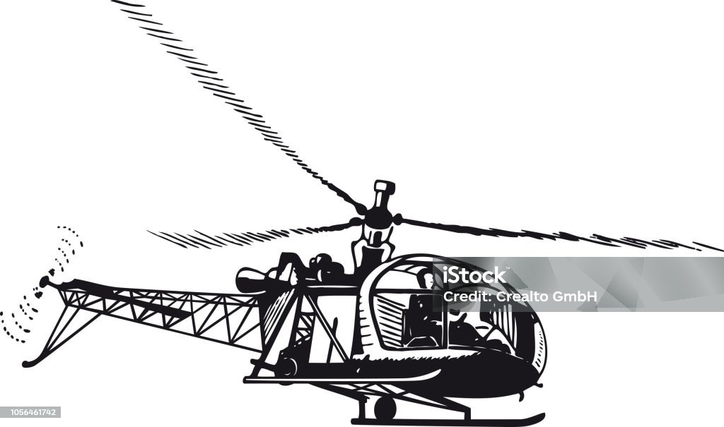Helicopter, Retro Vector Illustration Helicopter, Retro and Vintage Illustration in the typical Swiss Illustration Style of the Fifties, Sixties and Seventies Helicopter stock vector