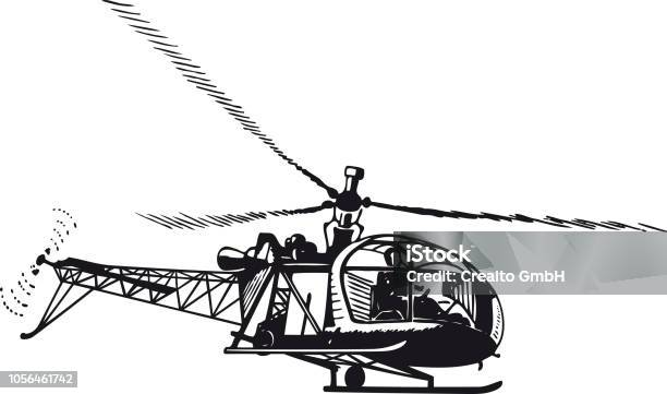 Helicopter Retro Vector Illustration Stock Illustration - Download Image Now - Helicopter, Retro Style, Propeller