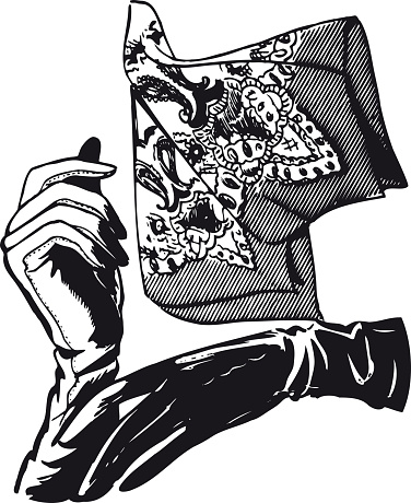 Gloves with scarf, Retro and Vintage Illustration in the typical Swiss Illustration Style of the Fifties, Sixties and Seventies