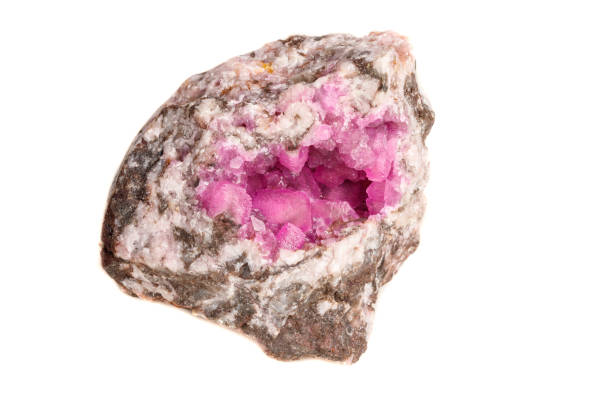 istock Macro mineral stone Cobalt Calcite rock on white background 1056466804