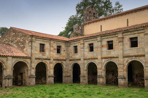 Old monastery de Santa Maria la Real in Obona, landmark on the Camino de Santiago trail between Tineo and Pola de Allande, Asturias, Spain