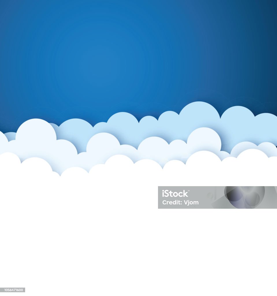 Cielo blu con nuvole decorative di carta bianca. Sfondo vettoriale. - arte vettoriale royalty-free di Nube