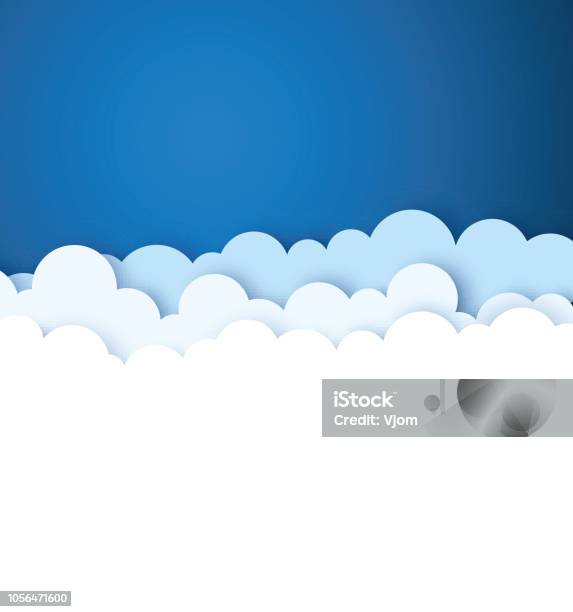 Blue Sky With White Paper Decorative Clouds Vector Background Stock Illustration - Download Image Now