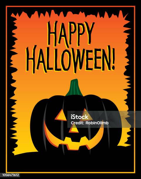 Happy Halloween Black Pumpkin Stock Illustration - Download Image Now - Anger, Anthropomorphic, Anthropomorphic Face