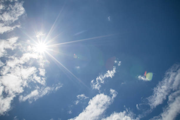 istock Clouds and sun with blue sky background.Strong sun and sky.cloudy sky and blue clear sky clouds and sun background.Sunlight 1056476820