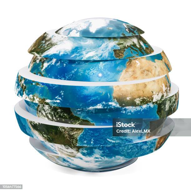 Sliced Earth Globe 3d Rendering Isolated On White Background Stock Photo - Download Image Now